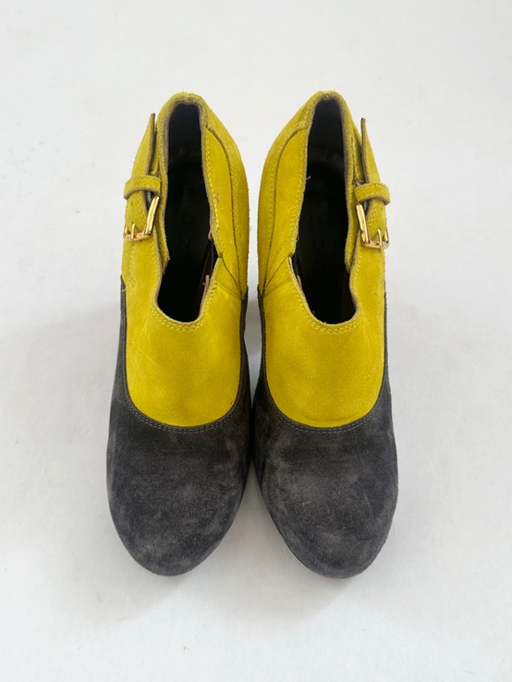 Marni vintage colorblocked yellow suede heels ankle boots 36 6 - Picture 7 of 10